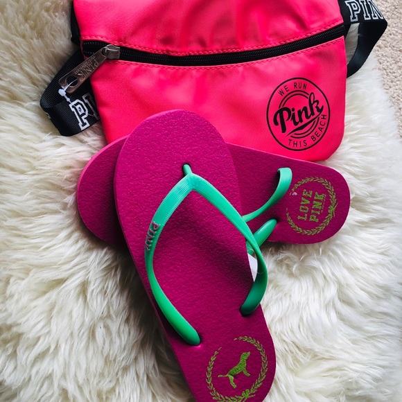 Pink set new with belt bag, flip flops S size - Picture 2 of 2